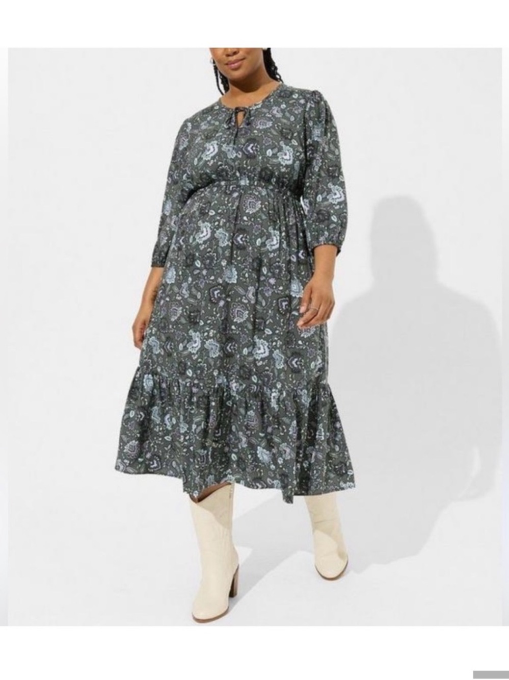 Torrid Tea Length Challis Front Tiered A-line Dress 3X